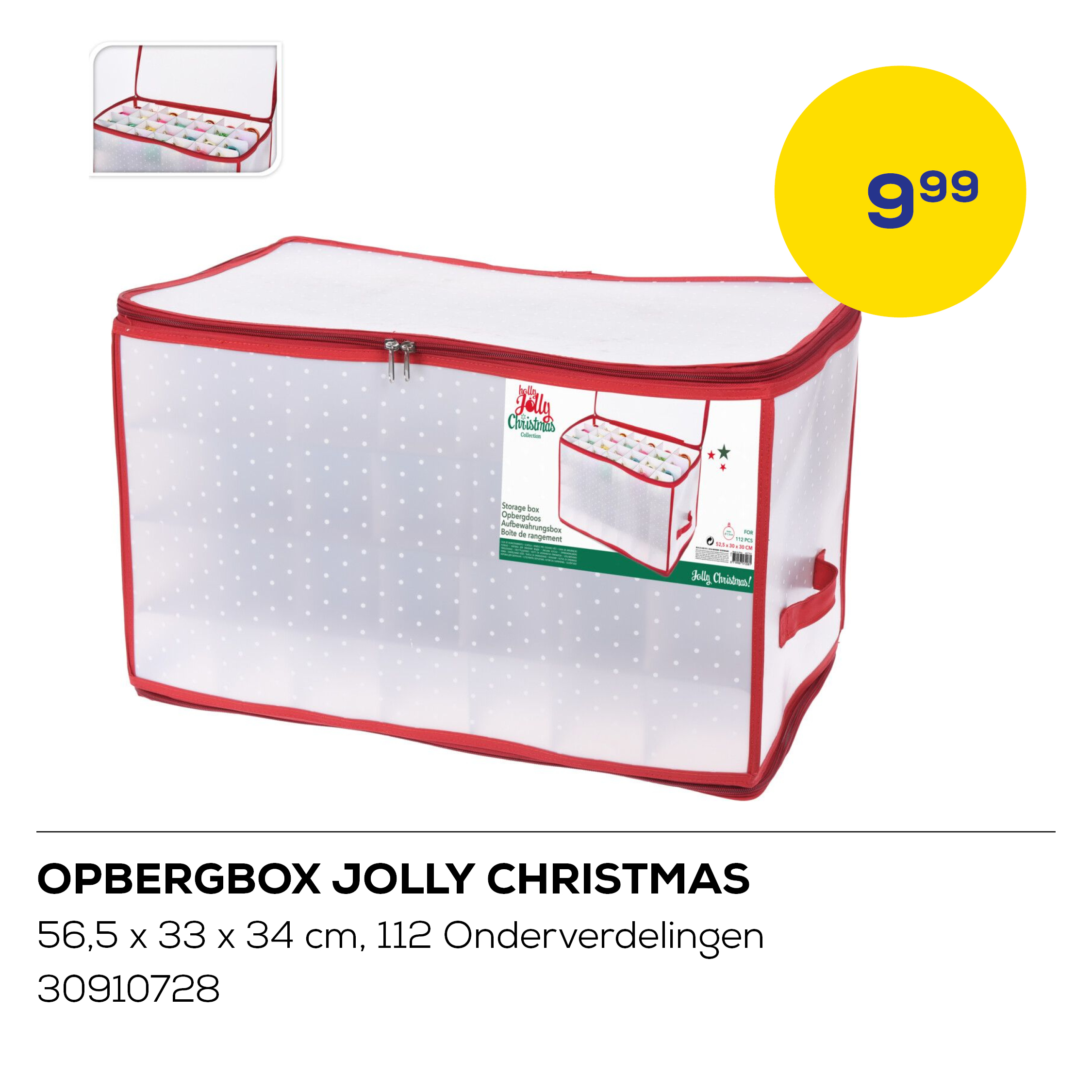 Opbergbox Jolly Christmas 56.5x33x34 cm - 112 Onderverdelingen - met Rits & Handvaten